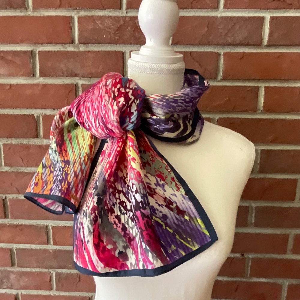 Adrienne Landau Signed Multicolor Silk Scarf 11”x52”NEW